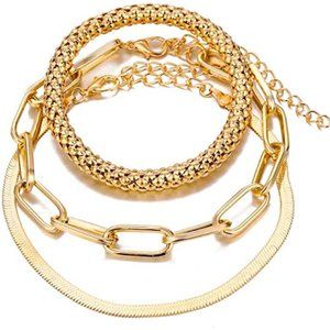 AWESOME 3PC 18K GOLD CHAIN TRENDY BRACELET SET